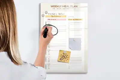 Glazen magneetbord met maaltijdplan voorzien van decoratieve print
