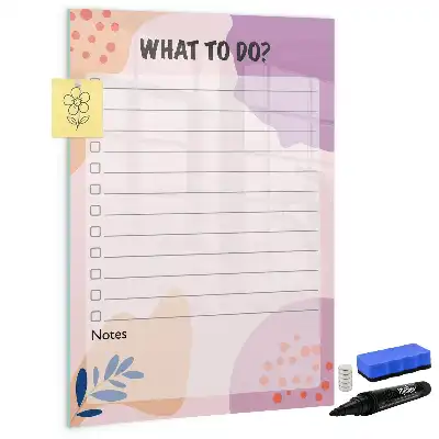 Glazen magneetbord met decoratieve print lijst van te doen taken