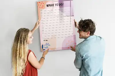 Glazen magneetbord met decoratieve print lijst van te doen taken