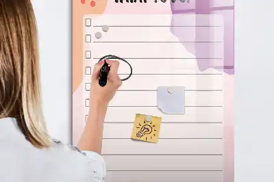 Glazen magneetbord met decoratieve print lijst van te doen taken