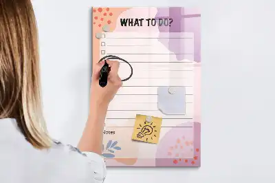Glazen magneetbord met decoratieve print lijst van te doen taken