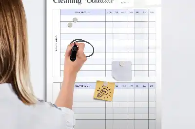 Glazen magneetbord met decoratieve print met schoonmaakschema