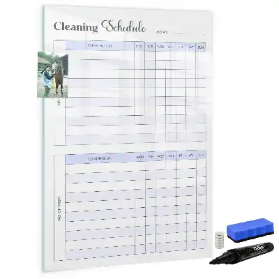 Glazen magneetbord met decoratieve print met schoonmaakschema