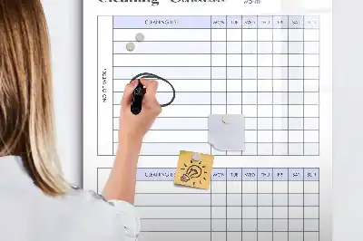 Glazen magneetbord met decoratieve print met schoonmaakschema