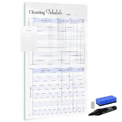 Glazen magneetbord met decoratieve print met schoonmaakschema