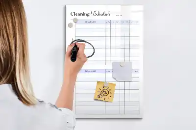 Glazen magneetbord met decoratieve print met schoonmaakschema