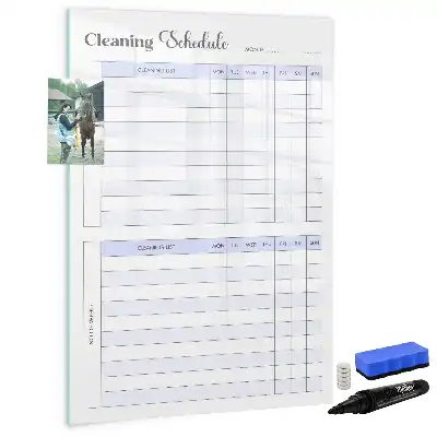 Glazen magneetbord met decoratieve print met schoonmaakschema