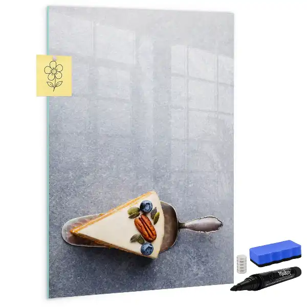 Magnetisch glazen memobord voor aan de muur ontwerp stuk taart