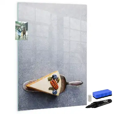 Magnetisch glazen memobord voor aan de muur ontwerp stuk taart