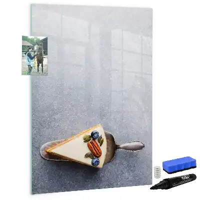 Magnetisch glazen memobord voor aan de muur ontwerp stuk taart