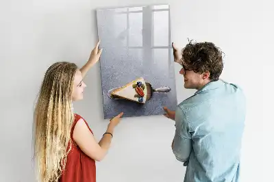Magnetisch glazen memobord voor aan de muur ontwerp stuk taart