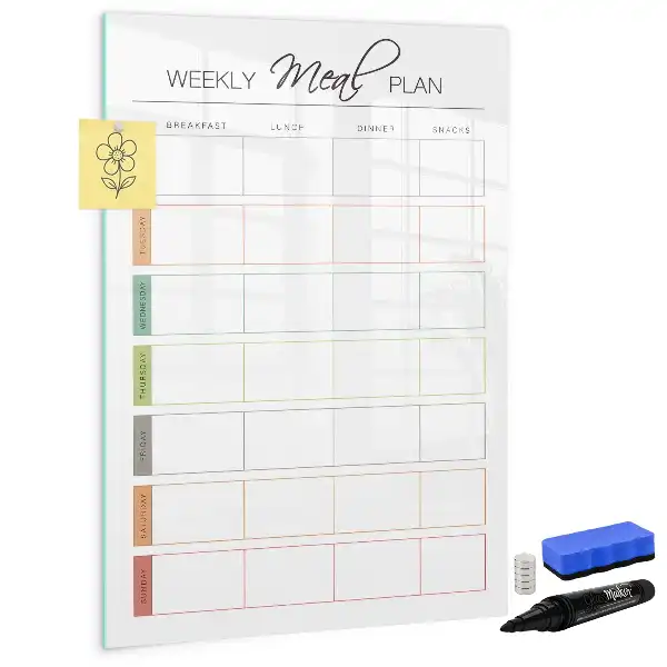 Magnetisch glazen memobord voor aan de muur wekelijks maaltijdplan