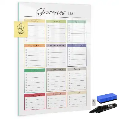 Glazen magneetbord met print uitvoering boodschappenlijst