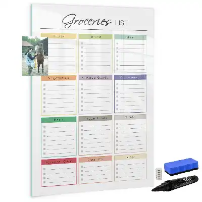 Glazen magneetbord met print uitvoering boodschappenlijst