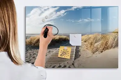 Magnetisch glazen schrijfbord met strandzicht voor notities en foto's