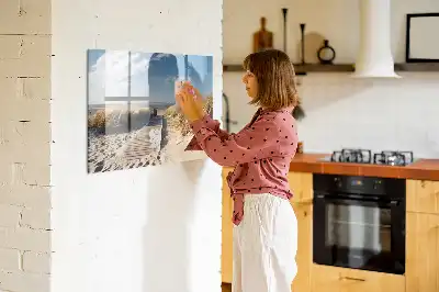 Magnetisch glazen schrijfbord met strandzicht voor notities en foto's