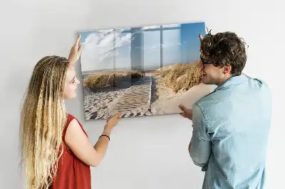 Magnetisch glazen schrijfbord met strandzicht voor notities en foto's