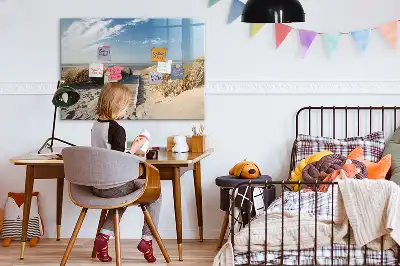 Magnetisch glazen schrijfbord met strandzicht voor notities en foto's