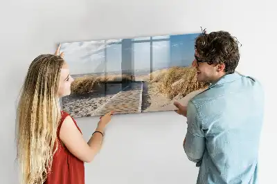 Magnetisch glazen schrijfbord met strandzicht voor notities en foto's