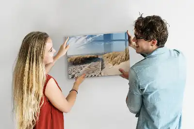 Magnetisch glazen schrijfbord met strandzicht voor notities en foto's