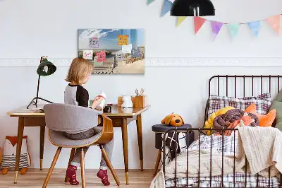 Magnetisch glazen schrijfbord met strandzicht voor notities en foto's