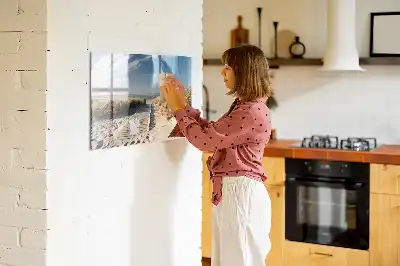 Magnetisch glazen schrijfbord met strandzicht voor notities en foto's