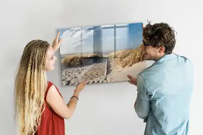 Magnetisch glazen schrijfbord met strandzicht voor notities en foto's