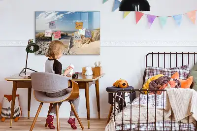 Magnetisch glazen schrijfbord met strandzicht voor notities en foto's