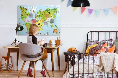 Beschrijfbaar glazen magneetbord met design van wereldkaart met dieren