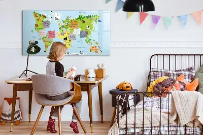 Beschrijfbaar glazen magneetbord met design van wereldkaart met dieren