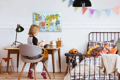 Beschrijfbaar glazen magneetbord met design van wereldkaart met dieren