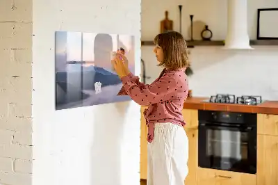 Beschrijfbaar glazen magneetbord met landschapsontwerp