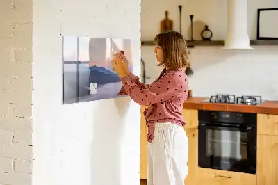 Beschrijfbaar glazen magneetbord met landschapsontwerp