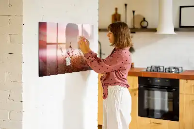 Beschrijfbaar glazen magneetbord met design Mistige ochtend
