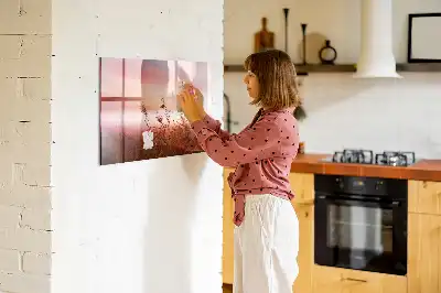 Beschrijfbaar glazen magneetbord met design Mistige ochtend