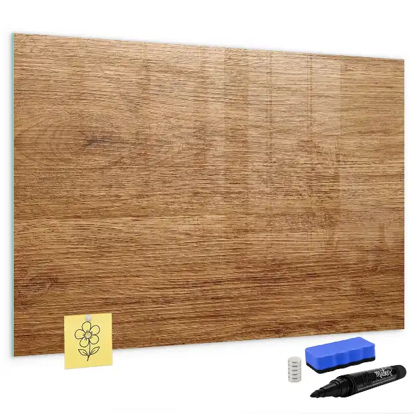 Beschrijfbaar glazen magneetbord met design in licht hout