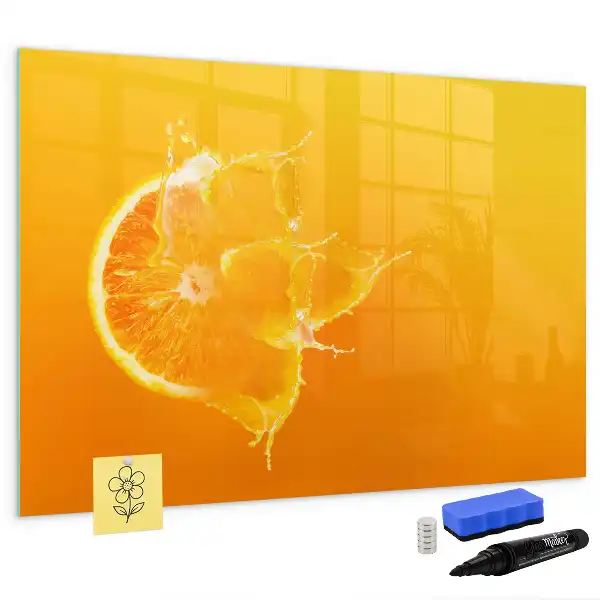 Magnetisch glazen schrijfbord voor notities en foto's sinaasappelkleurig
