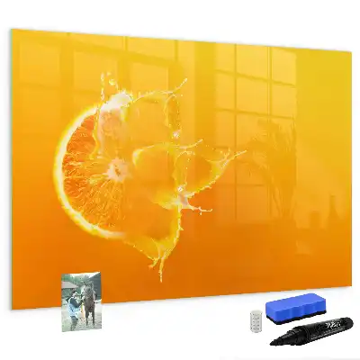 Magnetisch glazen schrijfbord voor notities en foto's sinaasappelkleurig