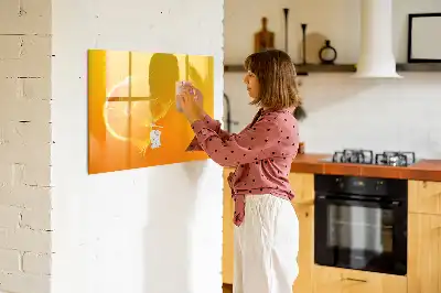 Magnetisch glazen schrijfbord voor notities en foto's sinaasappelkleurig