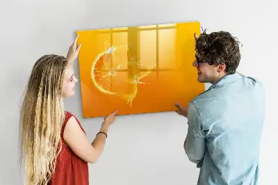 Magnetisch glazen schrijfbord voor notities en foto's sinaasappelkleurig