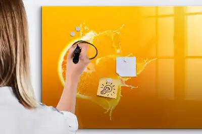 Magnetisch glazen schrijfbord voor notities en foto's sinaasappelkleurig
