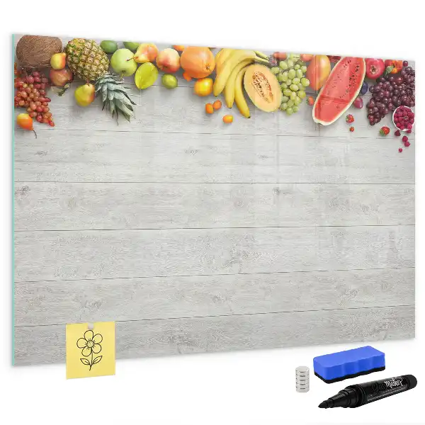 Magnetisch glazen memobord met afbeelding van fruit op tafel