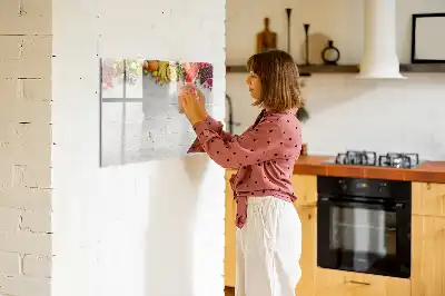 Magnetisch glazen memobord met afbeelding van fruit op tafel