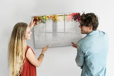 Magnetisch glazen memobord met afbeelding van fruit op tafel