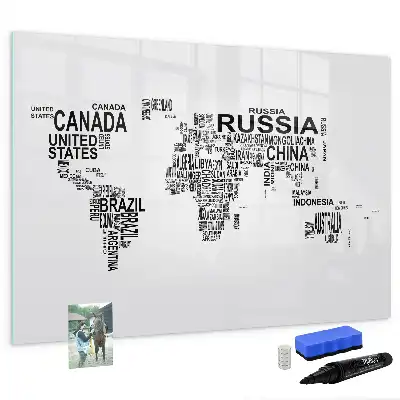 Magnetisch glazen memobord ontwerp met continenten van letters