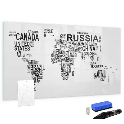 Magnetisch glazen memobord ontwerp met continenten van letters
