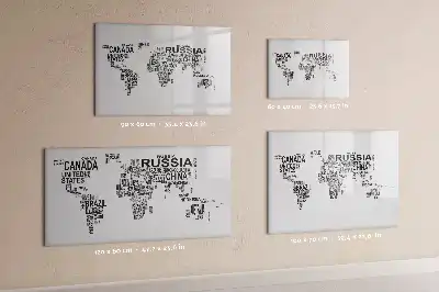 Magnetisch glazen memobord ontwerp met continenten van letters