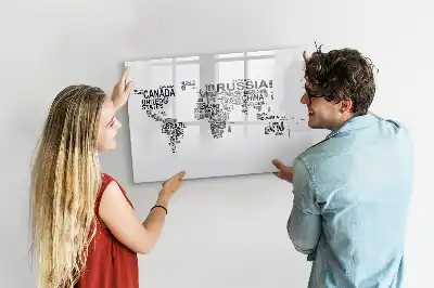 Magnetisch glazen memobord ontwerp met continenten van letters
