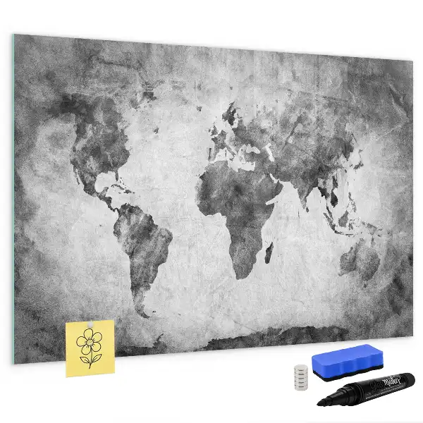 Glazen magneetbord met wereldkaart beschrijfbaar designbord