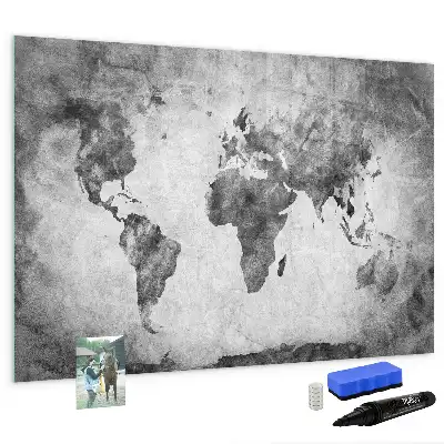 Glazen magneetbord met wereldkaart beschrijfbaar designbord